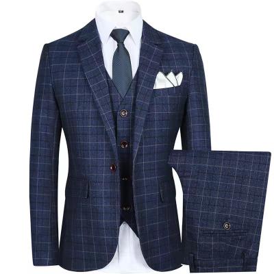 China ST002 Anti-Wrinkle Custom Plaid Suits 3 Pieces Blazer Vest Pants Sets Single Breasted Formal Wedding Business Men Suits for sale