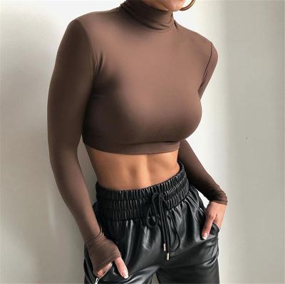 China Fashion TS109 turtle neck long sleeve white crop shirts simple top spring anti-pilling women's sexy clothing fitted tops T-shirt for ladies for sale