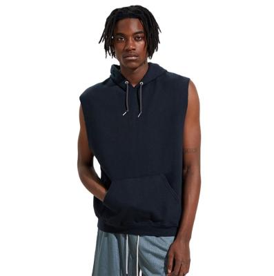 China Hot sale anti-wrinkle HD221 streetwear plain muscle muscle fit fleece sleeveless hoodies sweatshirt for men en venta