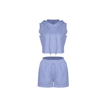 中国 HD250 Anti-Wrinkle Summer Woman Sexy Sleeveless Pungent Lace Up Vest Casual Shorts Set 2 Piece Crop Pocket Top Move Shorts 販売のため