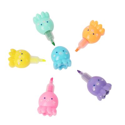 China Wholesale Cute Octopus Inscribing Smooth Fluorescent Maker Pen 5 Colors Pastel Highlighter Bar Pen Set for sale