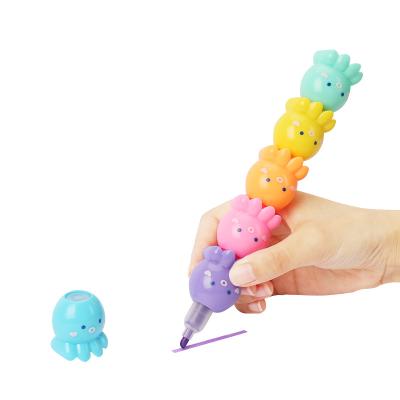 China Custom Fluorescent Maker Smooth Enrolling Cute Octopus Enhancement Bar Pen Set For Kids Gift School Stationery for sale