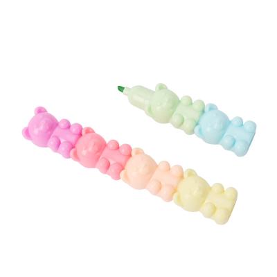 China Good Quality Writing Highlighter Bar Smooth Writing Pen Set Stationary Cute Bear Pastel Graffiti Highlighter Marker Pen for sale