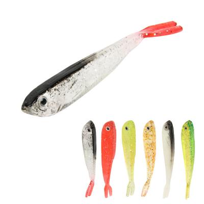 China Two Color Popular Saltwater Fork Tail Soft Fishing Lure 10 Packs 7.5cm/2.4g 3d Trimming Swim Tail Soft Baits for sale