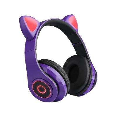 China Headband Free Sample Purple Cat Ear Headphones Wireless LED New OEM Customize Tooth Blue Handfree Audifonos B39 Headset for sale