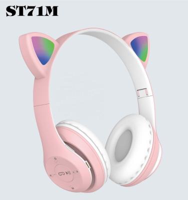 China 2021 Cat Ear Cute Lovely PINK Macaron Factory Wholesale Bulk Earphone Hot Seller BT Earphones Headband Wireless Electronics for sale