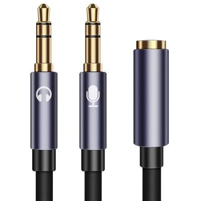 China Listening& microphone headset 3.5mm splitter 2 male to aux cable. female with microphone for sale