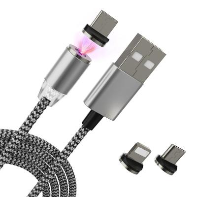 China Mobile Phone 1 Wire Multimeter 3 in1 Micro USB C Lightning 2A Fast Magnetic Charging Cable for sale