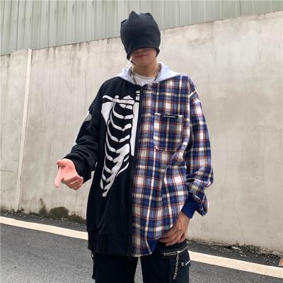 China Front Zipper Skeleton Plaid Casual Color Block Sweatshirt Customized Parride Full Plus Size Mens Hoodies for sale