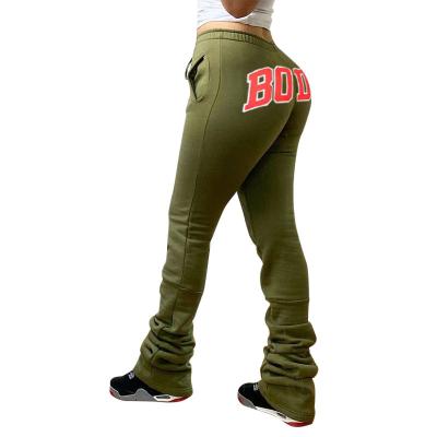 China 2022 Anti-Wrinkle Fashion Designer Woman Custom Printed Sweatpants Cotton Stacked Joggers Pants for sale