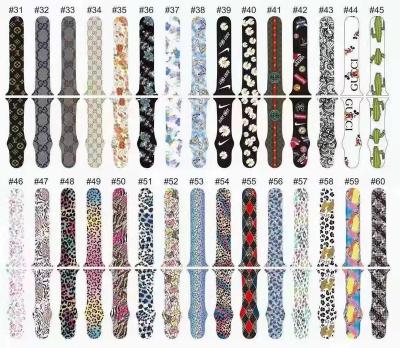 China Stable Pattern Printed Replacement Bands Customized Link Dye Printed Smart Strap Watch Band Flower Leopard Print Silicone Rubber Watch Band Strap For Apple I Watch for sale