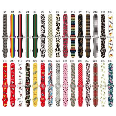 China Replacement Stable Pattern Printed Bands Christmas Silicone Print Patterns Watch Bands For Apple Watch Band Designer Straps For Apple Watch Series 7 6 5 4 3 2 OEM/ODM for sale