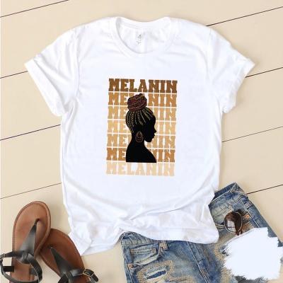 China Hot Selling Black Melanin Printed T-shirt Woman Customized 100% Cotton Anti-Wrinkle Short Sleeve T-shirt Queen Queen for sale