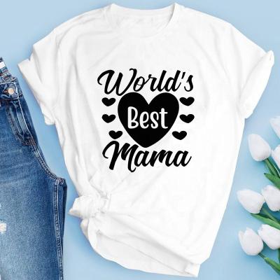 China Anti-Wrinkle Customize Logo Heat Transfer Print Summer Shorts Mother's Day Cotton Happy White Black T-Shirts For Women for sale