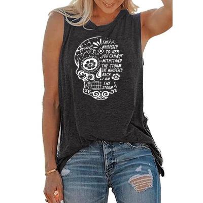 China New Anti-Wrinkle Women Invest Tank Tops Woman Clothes Streetwear Skull Flowers Sleeveless Loose Graphic T-Shirt Dress Tees Long for sale