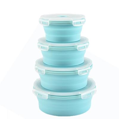 China Round Collapsible Collapsible Collapsible Lunch Bento Storage Box Silicone Food Container for sale