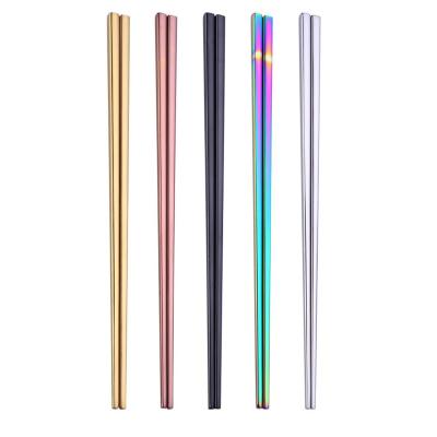 China Reusable Custom Logo Square Shape Luxury Cute Color Stainless Steel Titanium Plated Korean Chopstick Viable Metal for sale