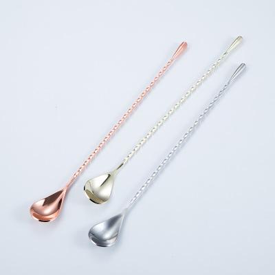 China Stocked Color-Plated Stainless Steel Long Handle Cocktail Coffee Milk Tea Stirring Spoon Bar Spoon for sale