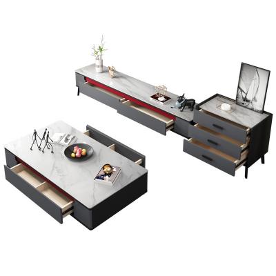 China Factory CJ02 Contemporary Living Room Furniture Sets Marble Board Table 2 Drawer Luxury MDF Metal Base Center Coffee Tables for sale