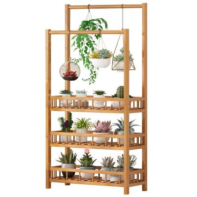 China HJ10 Contemporary Hot Sale Multi Layer Natural Bamboo Flower Plants Pot Rack Shelves For Outdoor Garden Plant Shelf for sale