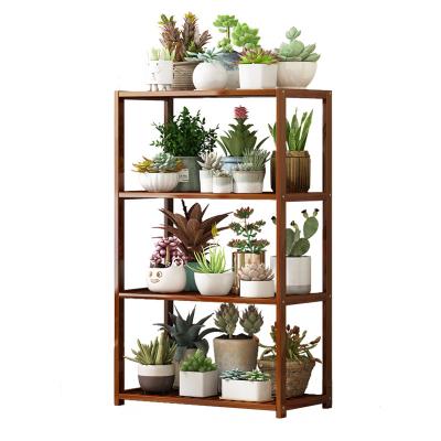 China HJ25 Contemporary Bamboo Wooden Ladder Rack Organizer Flower Display Shelf Stand for Home Patio Lawn Garden Plant Shelves for sale