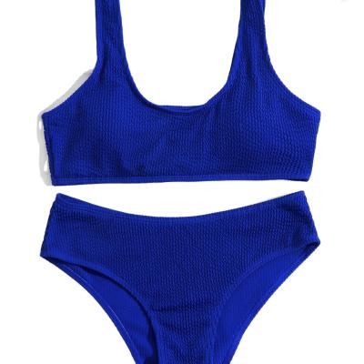 China Plus Size Women's Crop Scoop Neck High Waisted Bikini Top Sets Two Piece Swimwear for sale