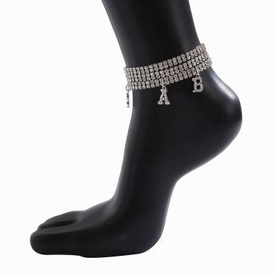 China FASHIONABLE Initial 3pcs Anklets Diamond Beach Foot Choker Silver Crystal Layered Chain Tennis Rhinestone Women Anklets Jewelry for sale