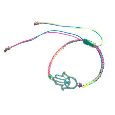 China Fashionable Good Quality Handmade Multicolor String Braided Fatima Hamsa Bracelet for sale