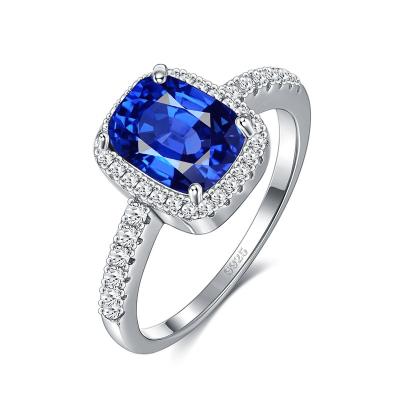 China 925 Sterling Crystal Romantic Luxury Silver Blue White Statement Wedding Engagement Diamond Rings For Women for sale