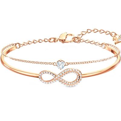 China 2022 New TRENDY Silver Bangle Bracelets Crystal Infinity Bracelets Rose Gold Plated Zircon Jewelry for sale