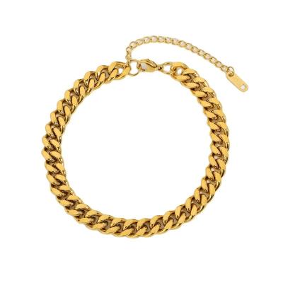 China 2021 Summer Customs Casual/Sporty Jewelry Stainless Steel Gold Cuban Link Anklet Gold Filled Anklet Chain Sets For Women for sale