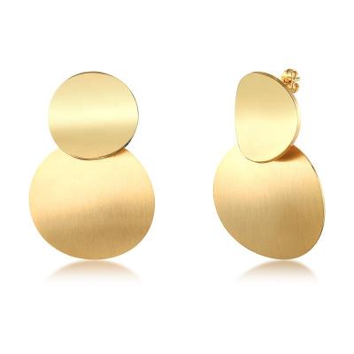 China FASHIONABLE Wholesale Single Wave Double Coin Stainless Steel Gold Plated Drop Earring for sale