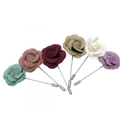 China Hot Handmade Fabrics Wedding Rose Flower Brooch Bridal Men Lapel Pin for sale