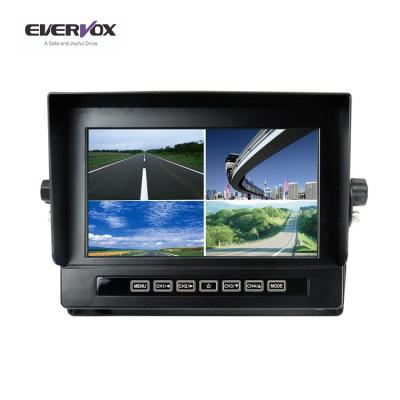 China 7 Inch TFT LCD Car Rearview Quad Slot Monitor with Remote Control and 4 Channel 4 PIN Shockproof Connector Video Inputs EV-7013MQ for sale