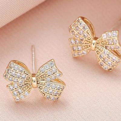 China Trendy Korean wholesale Korean silver diamond needle style S925 jewelry factory fashion jewelry factory girl simple small sweet earrings bow for sale