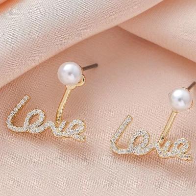 China Fashion designer S925 needle earrings fashion style love pearl Korean silver back letter ODM OEM factory hanging earrings for sale