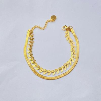 China 2023 FASHIONABLE Wholesale Latest Design Fashion OEM ODM Factory Double Layer Wheat Leaf Bangle Classic Stainless Steel Bracelet for sale