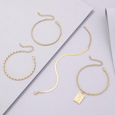 China NEW 2023 Summer Custom Made Wholesale Custom Made Rose Gold Anklet Set Multi Layer ODM Rose Gold Chain Anklet Set For Women for sale