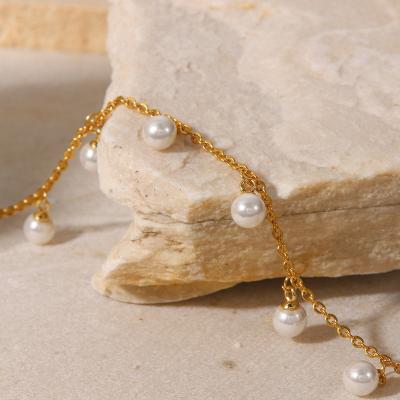 China 2023 New Trendy Bohemian Fashion Real 18K Gold Pearl Stainless Steel Anklets Tasty Foot Chain Jewelry Anklets For Women for sale