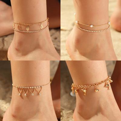 China Fashion TRENDY Hot Sale Boho Alloy Beach Leg Chain Anklets Multilayer Foot Jewelry For Women for sale