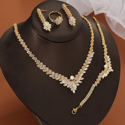 China CLASSIC Luxury Fine Moissanite Banquet Dress Accessories Wedding Necklace Earrings Ring Bracelet Set For Women for sale