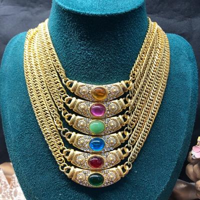 China Hot Selling Popular Vintage OEM ODM Gemstone Gift Gold Plated Pendant Necklace Women Bridal High Quality Jewelry for sale