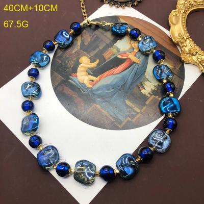 China OEM 2023 New Fashionable Irregular Blue Demon Vintage ODM Gemstone High Grade Gemstone Necklace With Earring Set Women for sale