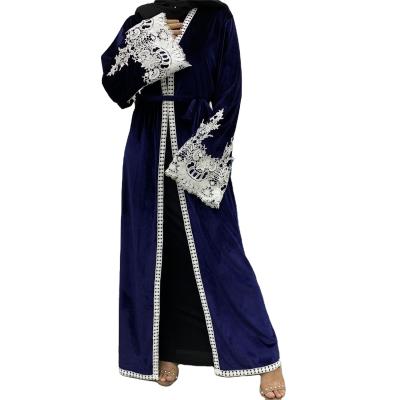 China Long sleeve maker well made abaya deep open front velvet 3 colors islamic clothing women muslim dress for sale