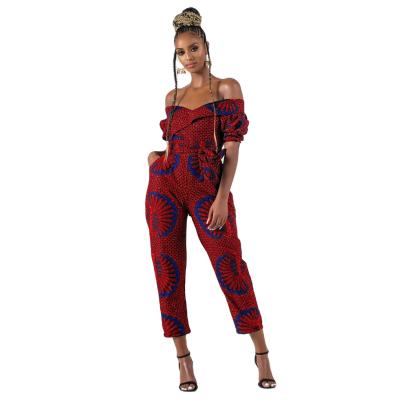 China Polyester African American Designs Dashiki Sleeve Half Off Shoulder African Print Overalls for sale