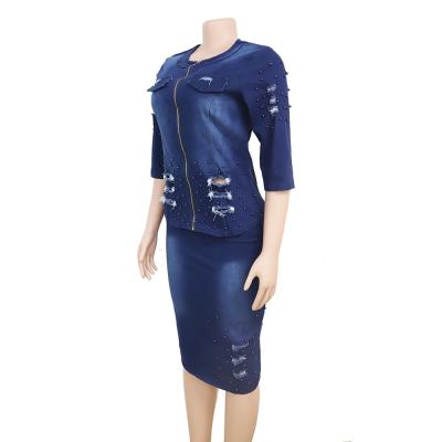 China 2020 new European and American women's office jeans 2pcs suit breathable skirts and coats dresses super quality for sale