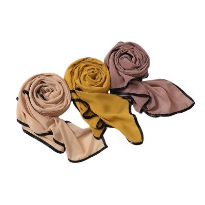 China High quality 20 colors chiffon hijab supplier scarf for women hijab chiffon with black border wholesale hijab for sale