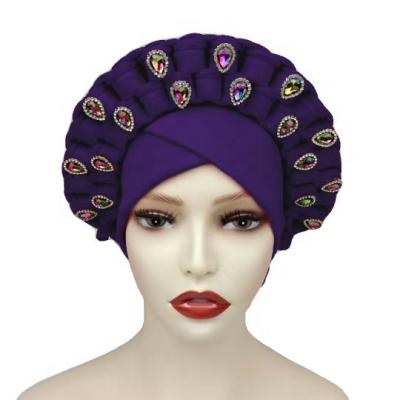 China Multi-Functional Multi-Function African Muslim Hat African AutoGele Layer Space Diamond Amazon Hat Party Adjustable Muslim Women Hat for sale