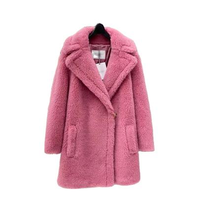 China Winter 2021 pink Anti-wrinkle OEM teddy bear jacket coat long for women faux fur teddy bear coat women for sale