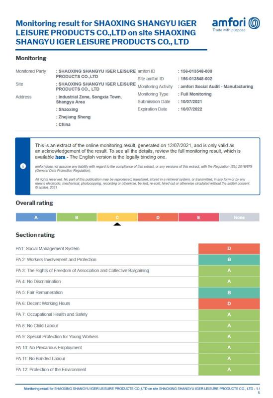 BSCI - Shaoxing Shangyu Iger Leisure Products Co., Ltd.